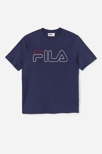 Fila Borough Tee T Shirts Herre Mørkeblå Hvide Rød | 602-QRGUKP