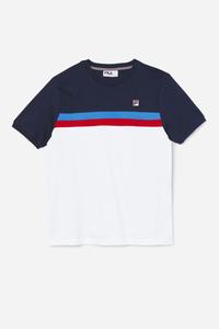 Fila Exempt Crew T Shirts Herre Hvide Mørkeblå Blå Rød | 473-HRBLEY