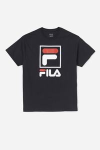 Fila Stacked T Shirts Herre Sort Hvide Rød | 053-HOLRDG