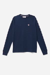 Fila Zubby Tee Long Sleeve Herre Mørkeblå Rød Hvide | 246-GIPRSJ